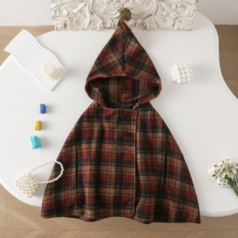 Winter Clothing For Babies - Girls Plaid Cape Children's Coat Cute
