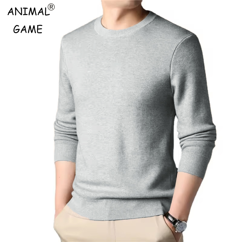 Wool Blend Coat - Men's Solid Color Knitted Pullover Sweater
